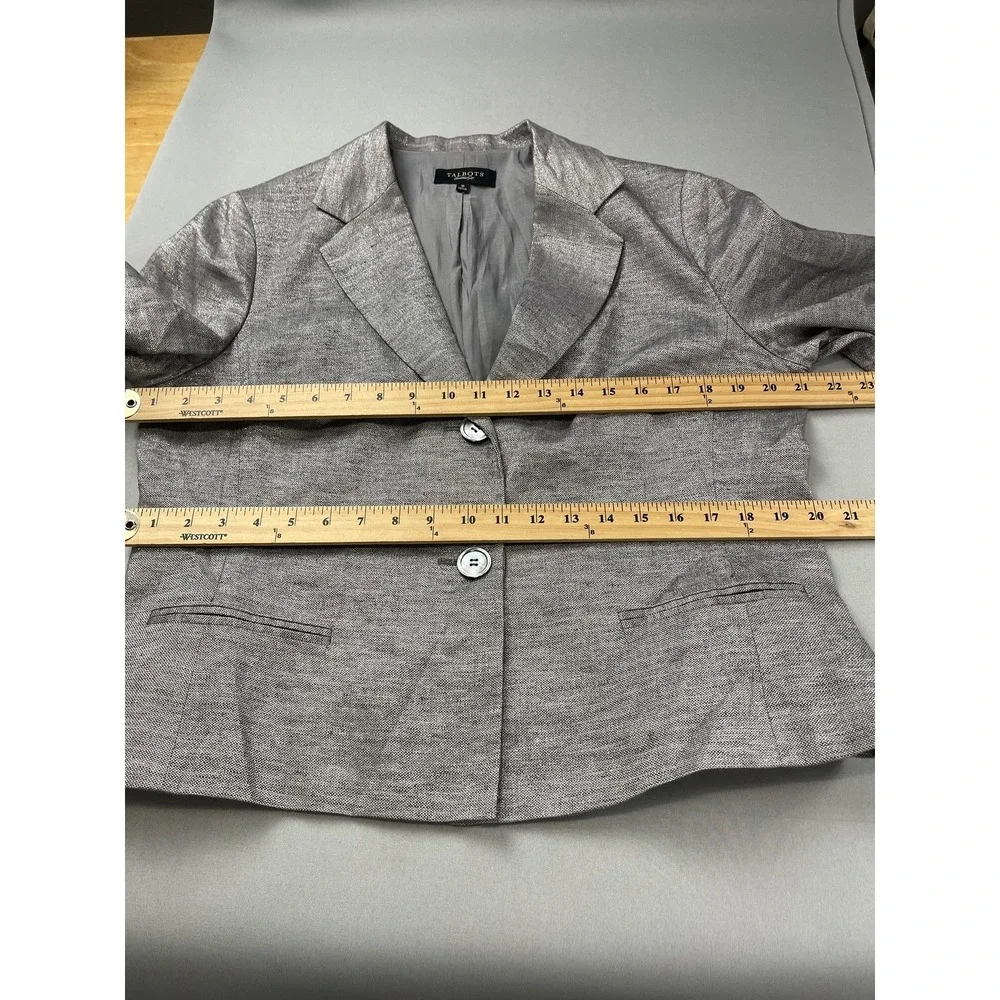 Talbots Womens Blazer Jacket 16 Gray Silver Holiday Party Cocktail Linen‎ Blend